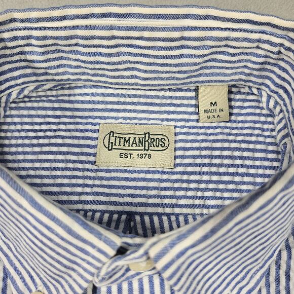 Gitman Bros Seersucker Shirt Mens M Button Down Short Sleeve Business Striped - Picture 4 of 14